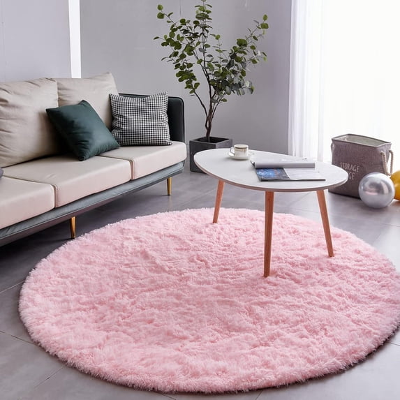 SARAG Round Rugs for Bedroom,7x7ft Area Rug for Nursery Room,Furry Carpet for Children Kids Room,Pink