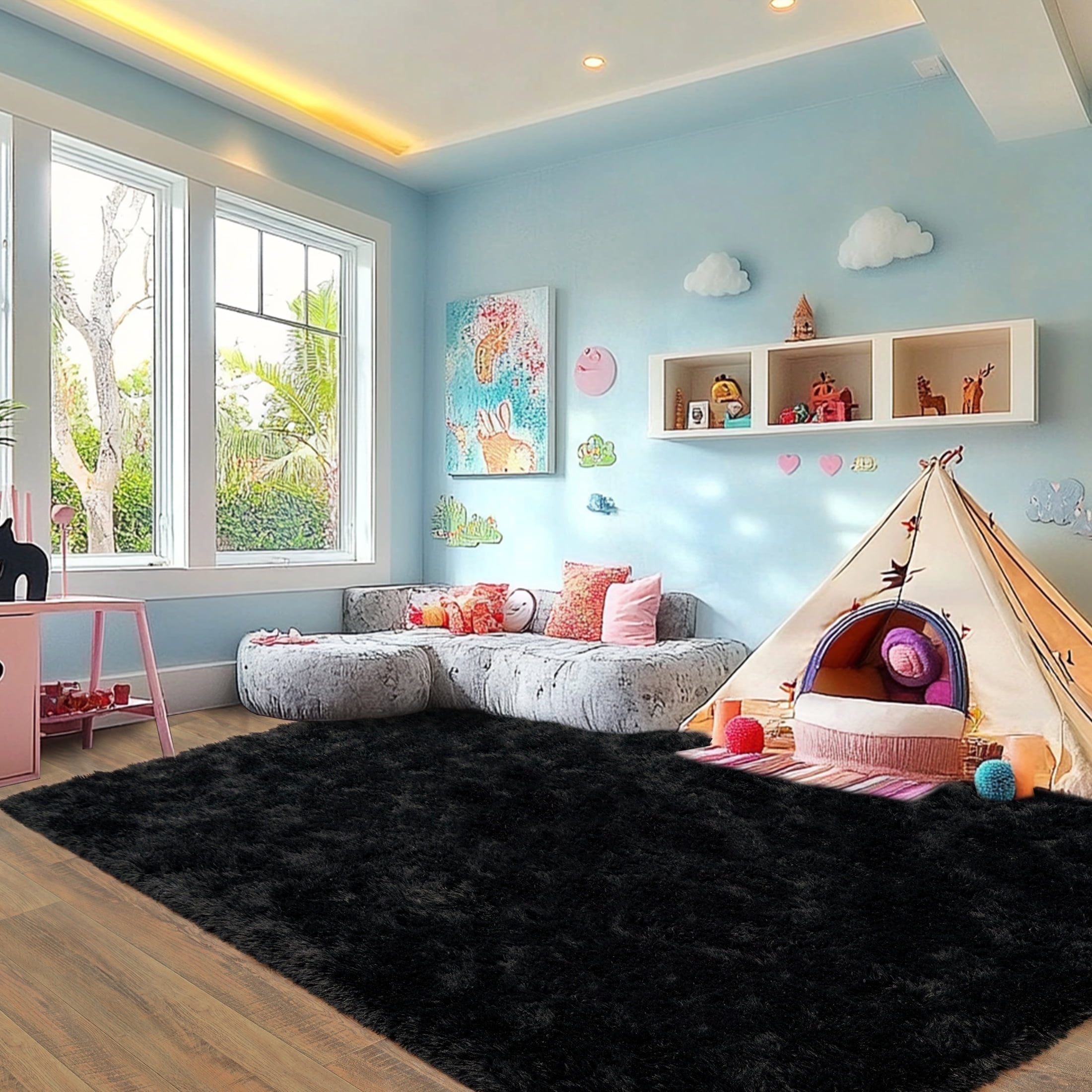 SARAG Super Fluffy Rug for Bedroom,5x7 Modern Plush Throw Rug for Kids ...