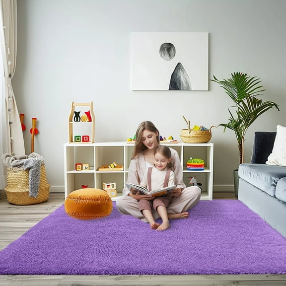 SARAG Super Fluffy Rug for Bedroom, 5x7 Modern Plush Throw Rug for Kids Room, Soft and Cozy Plush Carpet for Kids,Girls Boys and Teens Decorations for Living Room Dorm Nursery Classroom,Purple