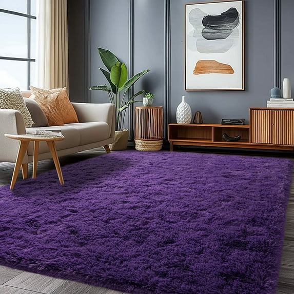 SARAG Super Soft Fluffy Carpets,6x9 Non-Slip Shaggy Area Rug for Living Room Bedroom Girls Kids Room Nursery Indoor Floor Bedside Rug,Dark Purple