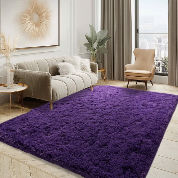 SARAG Super Soft Shag Area Rug for Living Room, 4x6ft Dark Purple Carpet for Girls Bedroom, Fuzzy Floor Carpet for Indoor Dorms Office Nursery Women Home Decor