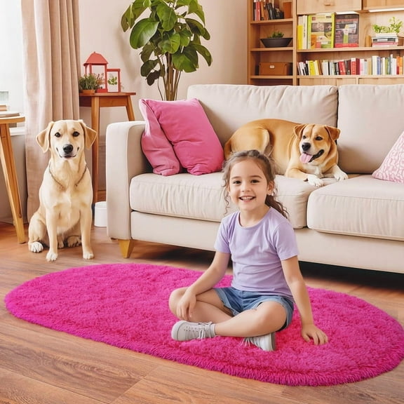 SARAG Ultra Soft Fluffy Bedroom Rugs Kids Room Carpet Modern Shaggy Area Rugs Home Decor 2.6' X 5.3', Hot Pink
