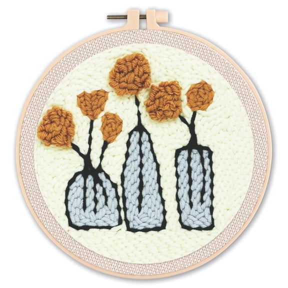 SARBUTER Punch Needle Kit, Punch Needle Embroidery Kits for Adults Beginners,with Printed Fabric, 4-Position Adjustable Poking Needle for Starter Embroidery Tool Kit for Art Crafts(Vase)