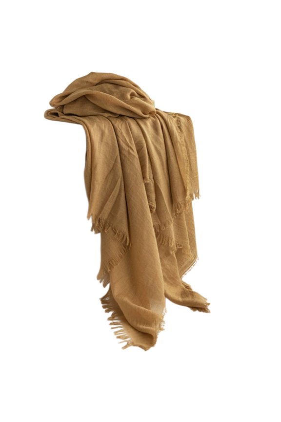 Women Lightweight Gauze Linen Feeling Scarf,Solid Colour Sun Protection Shawl Wraps for Spring Summer Essential (Khaki)