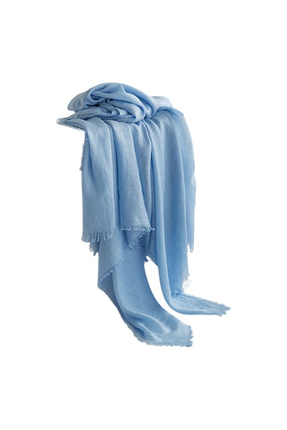 Women Lightweight Gauze Linen Feeling Scarf，Solid Colour Sun Protection Shawl Wraps for Spring Summer Essential (Sky Blue)