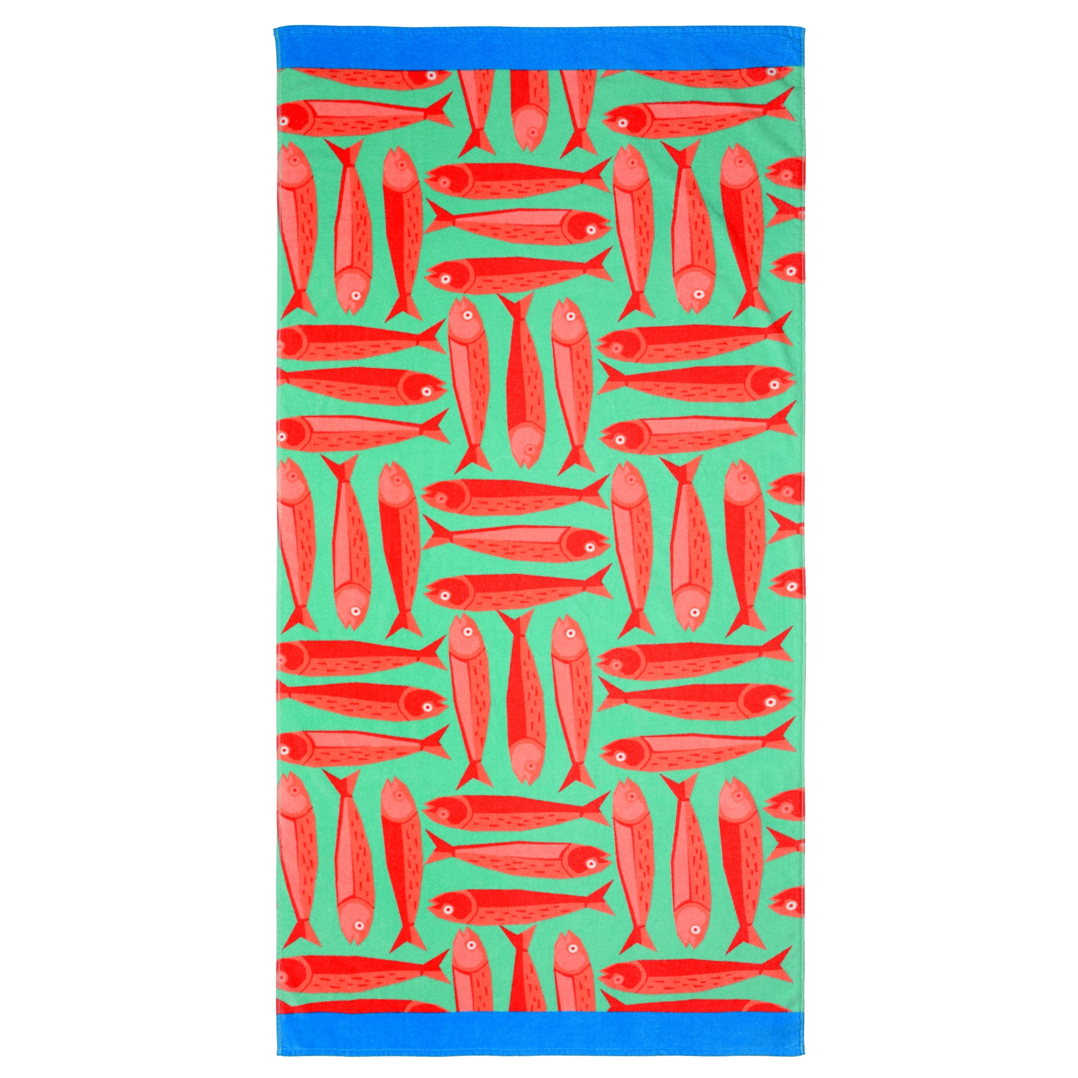 Mainstays Beach Towel, 72 in x 36 in, Sardine Print, Red/Green