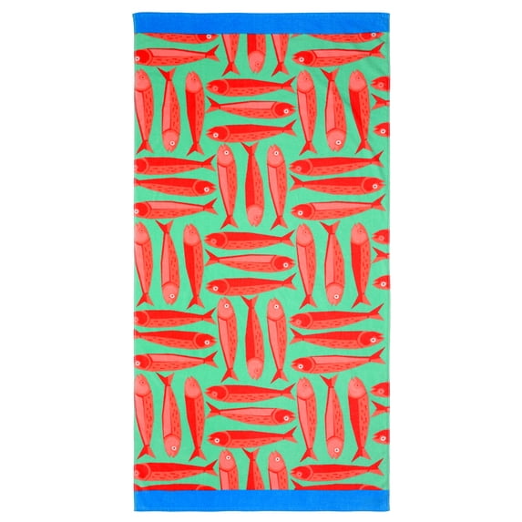 Mainstays Cotton-Blend Beach Towel, 72 x 36 in, Red Sardine