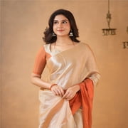 SAREEN Champagne Orange Raga Tissue Saree   Royal Glow Edit