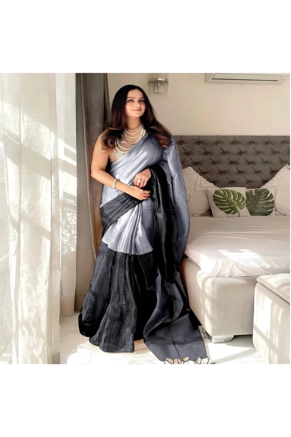 Silver & Black Bicolor Raga Tissue Saree Timeless Luxe Edit