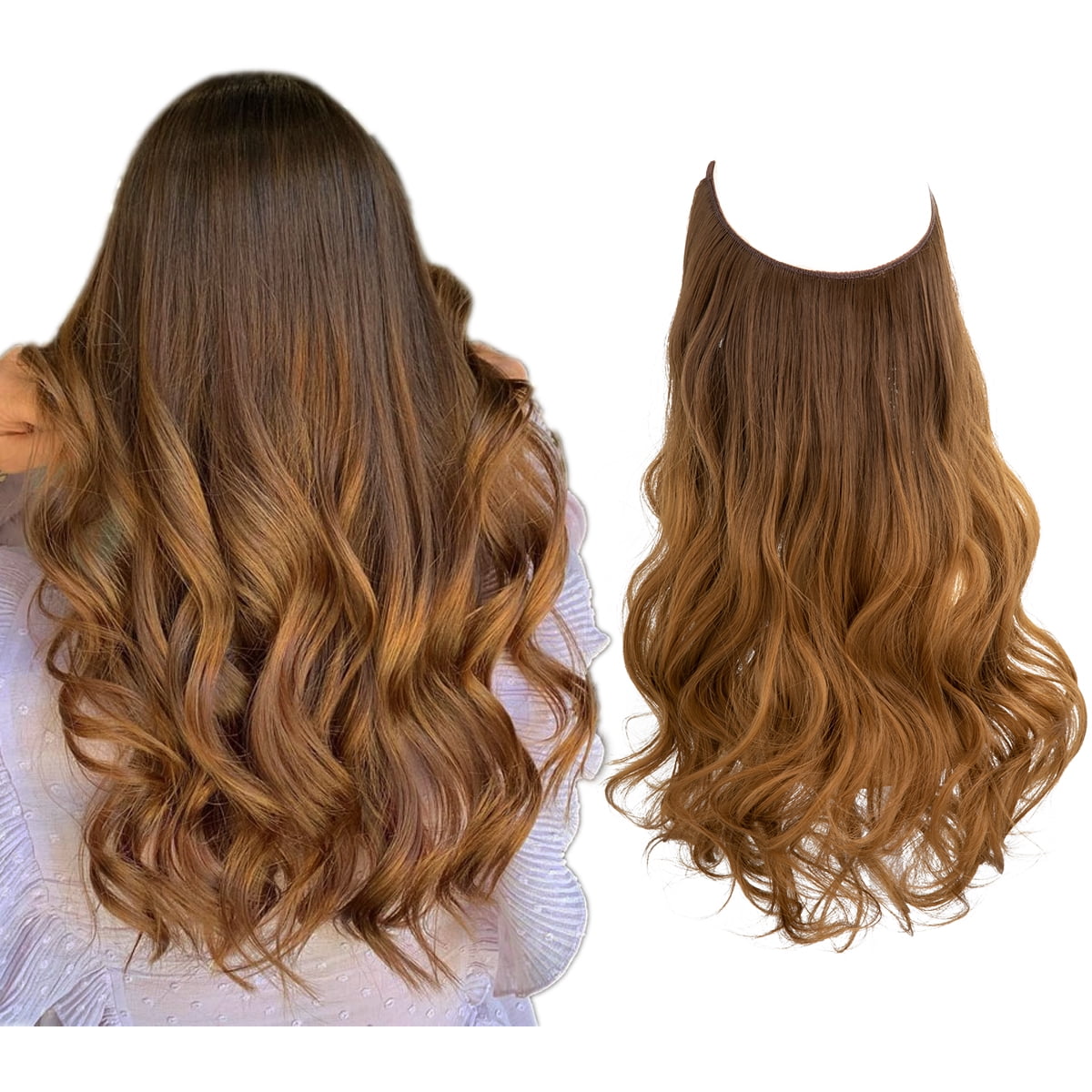 SARLA Invisible Wire Hair Extensions Long Wavy Curly Synthetic