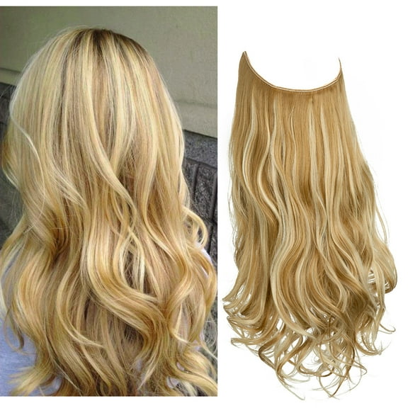 SARLA Invisible Wire Hair Extensions Long Synthetic Adjustable Headband Hairpieces for Women 18 Inch Dark Blonde/Beach Blonde