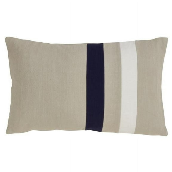 SARO 1061.NB1220B Down Filled Dual Stripe Pattern Cotton Throw Pillow - Navy Blue