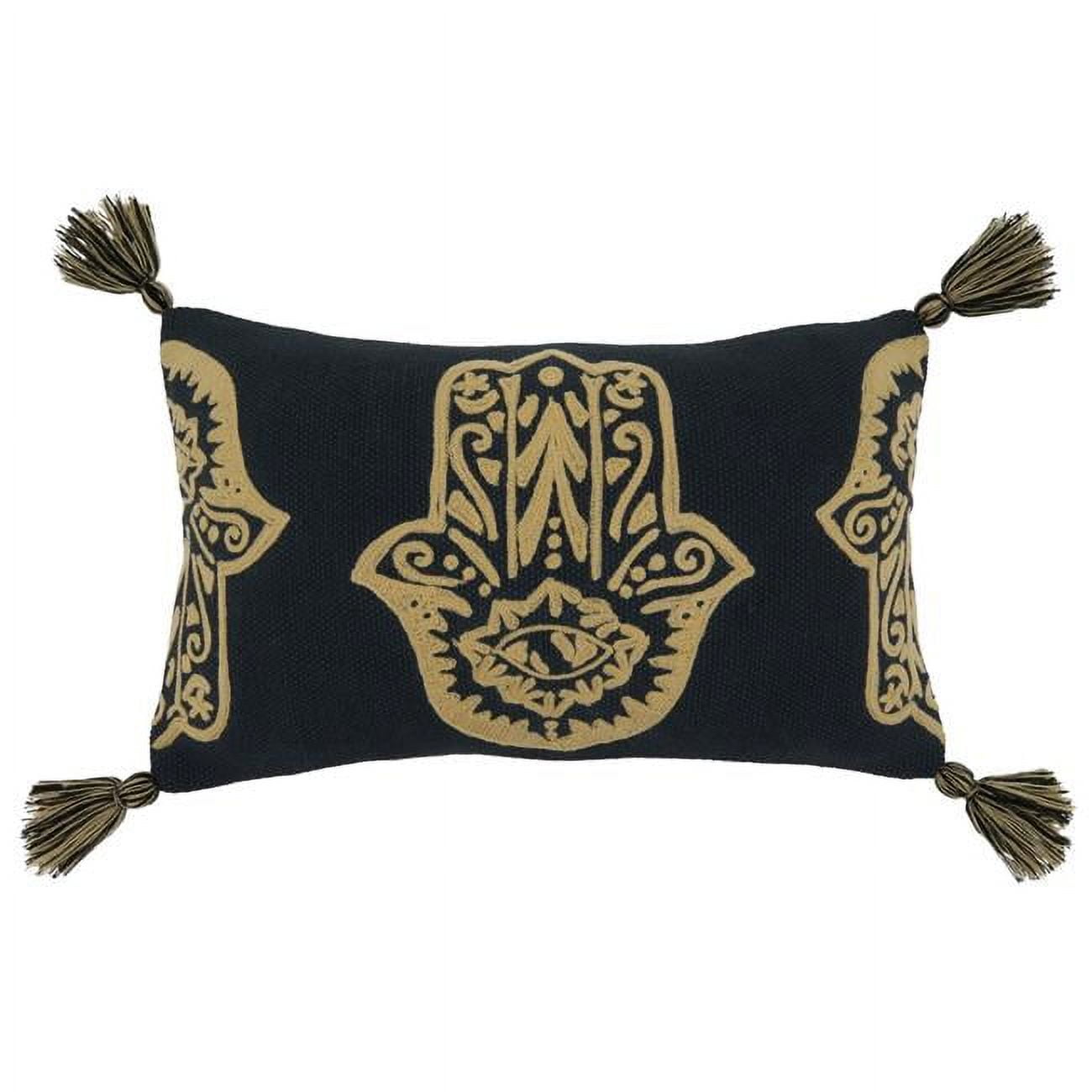 Black and Gold Hamsa Hand Embroidered Lumbar Pillow