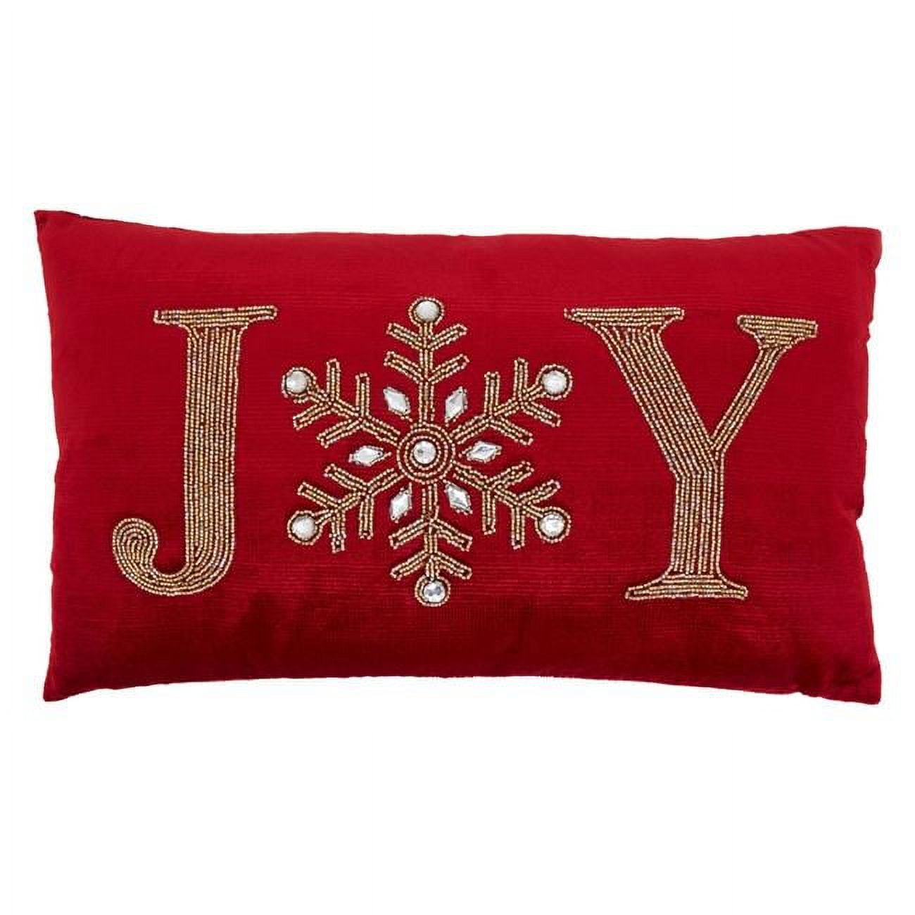 Refined Red Beaded Joy Polyester Throw Pillow Cover 12" x 20"