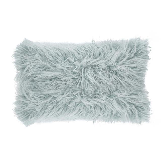 Ice Blue Faux Mongolian Fur Rectangular Throw Pillow