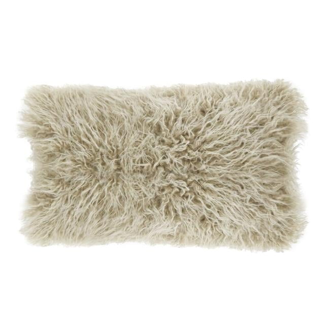 Oatmeal Rectangular Mongolian Faux Fur Throw Pillow