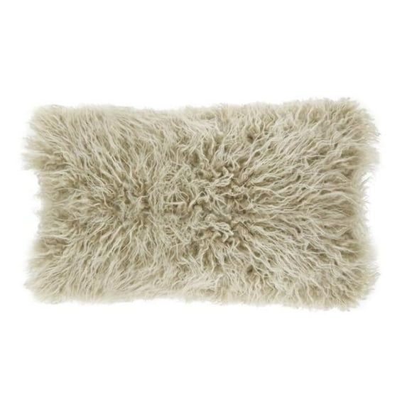 SARO 12 x 20 in. Rectangle Mongolian Faux Fur Throw Pillow - Oatmeal