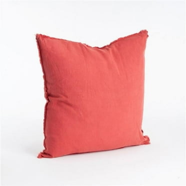 SARO 13049.RO20S 20 in. Square Fringed Design Linen Down Filled Pillow - Rouge