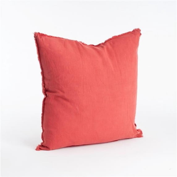 SARO 13049.RO20S 20 in. Square Fringed Design Linen Down Filled Pillow - Rouge