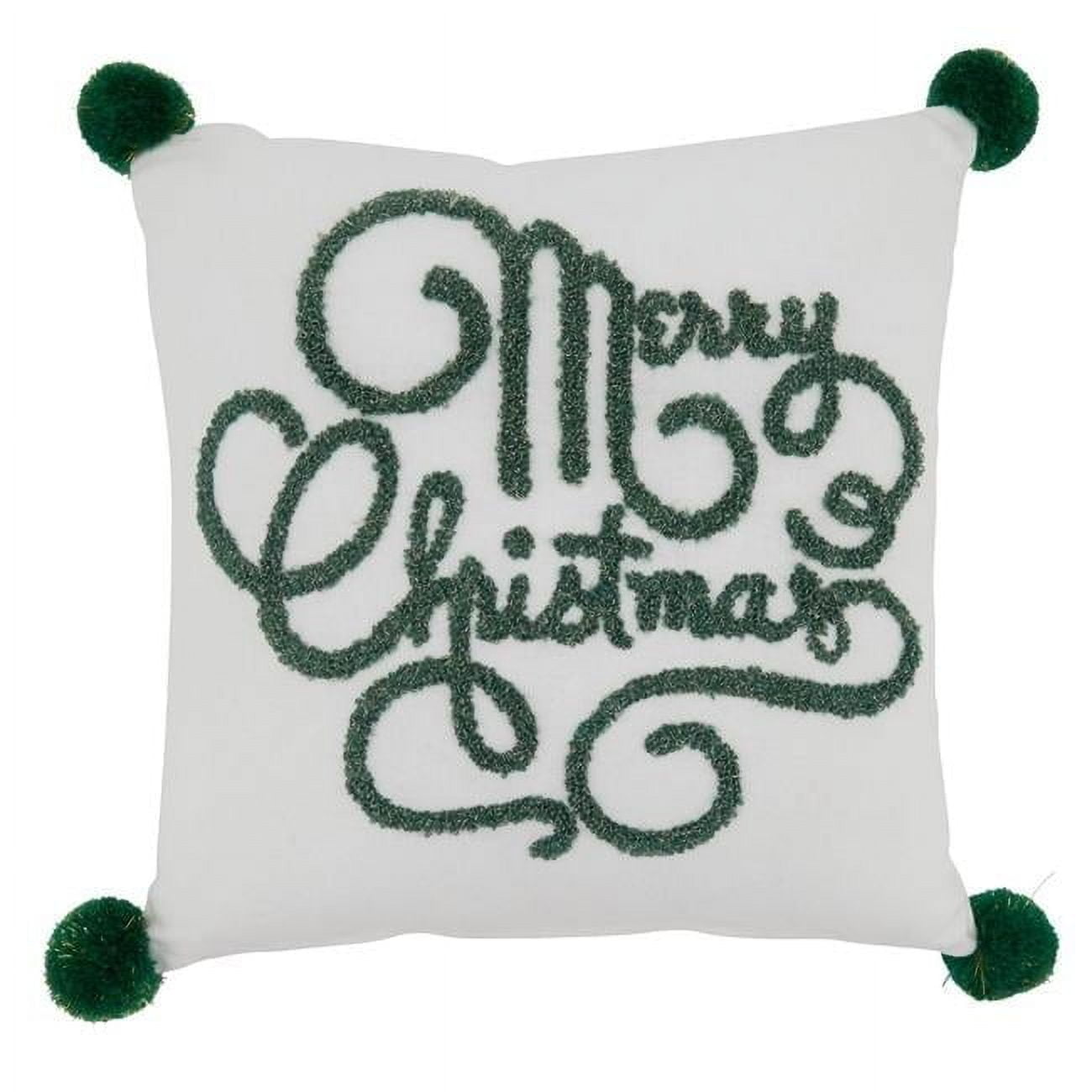 White and Green Embroidered Merry Christmas 12" Pillow Cover