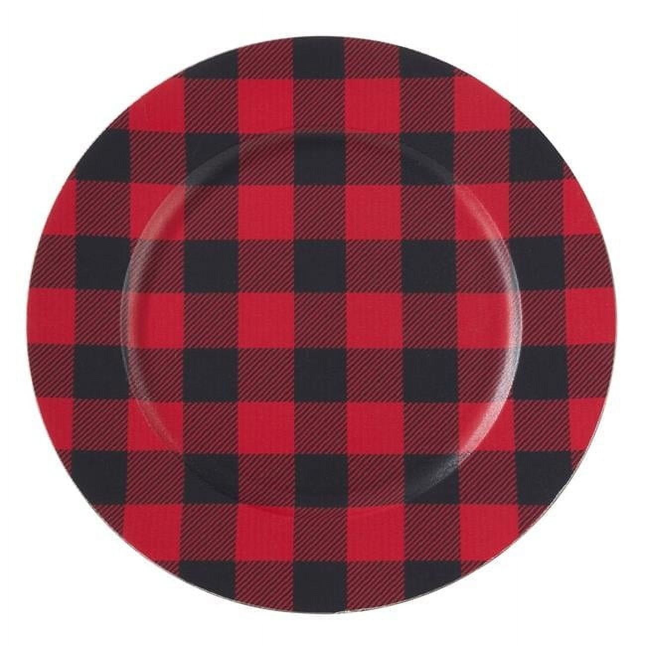 Set of 4 Red and Black Buffalo Plaid Plastic Table Chargers