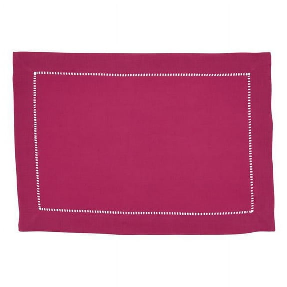 SARO 14 x 20 in. Oblong Classic Hemstitch Border Placemat Fuchsia - Set of 12