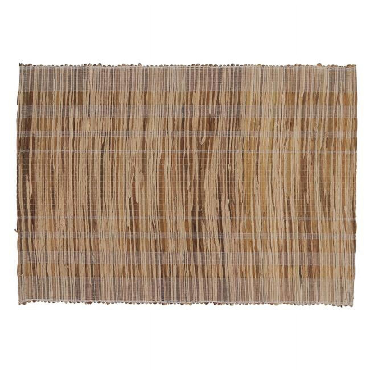 Natural Beige Striped Water Hyacinth and Polyester Rectangle Placemats, Set of 4