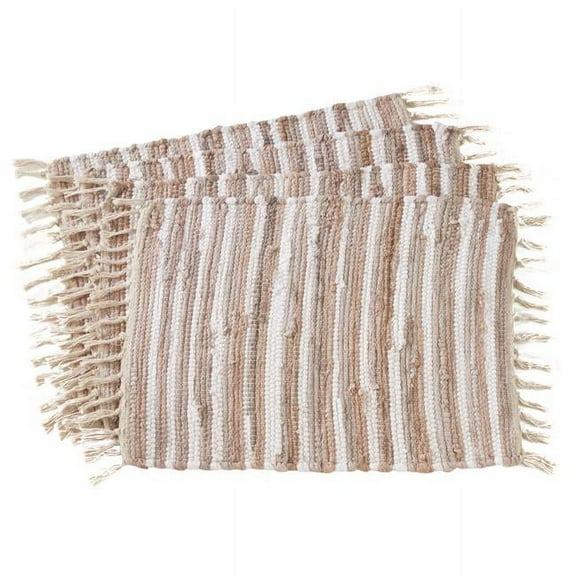 SARO  14 x 20 in. Rectangle Chindi Design Cotton Table Mats - Natural  Set of 4