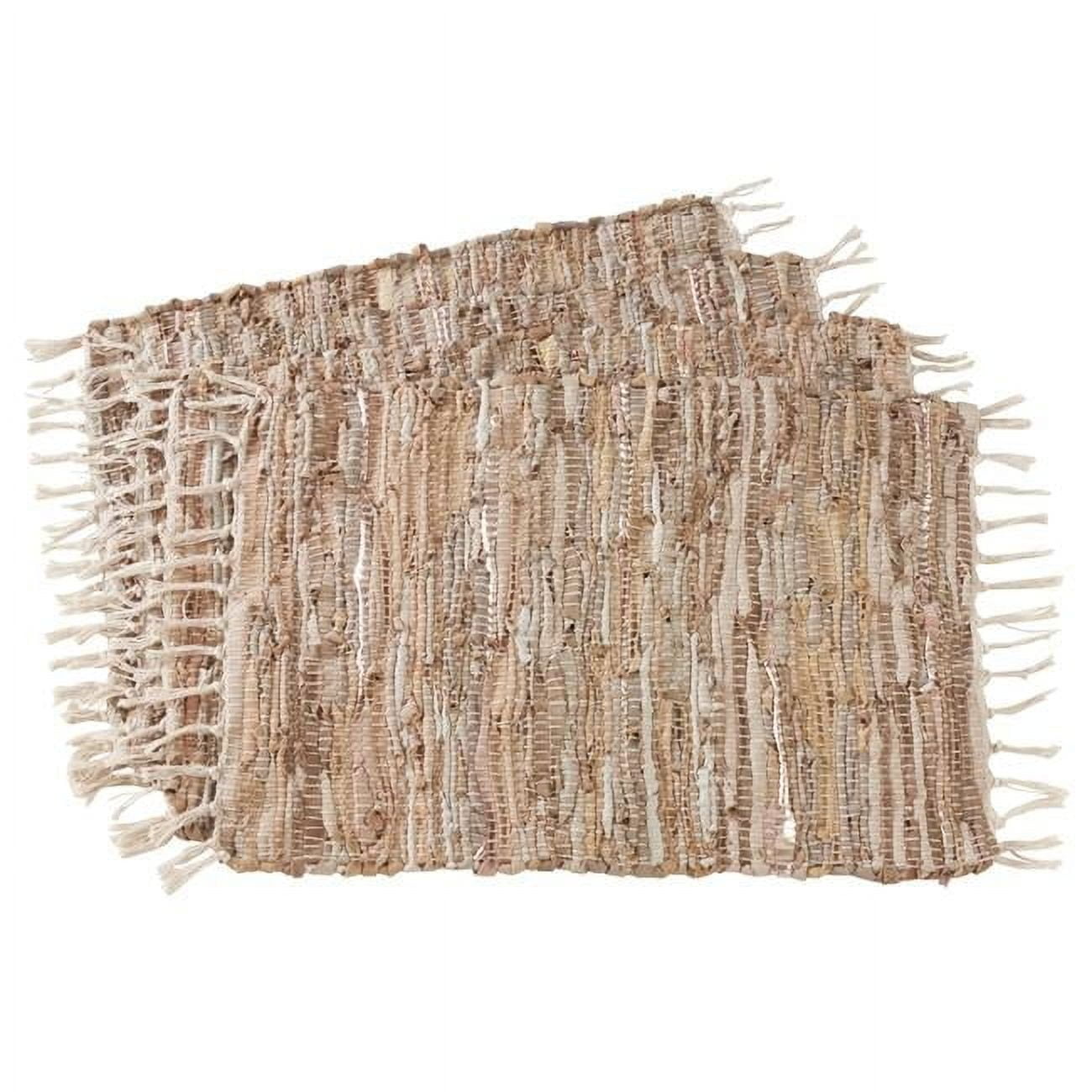 Natural Cotton and Leather Chindi Placemats, Set of 4