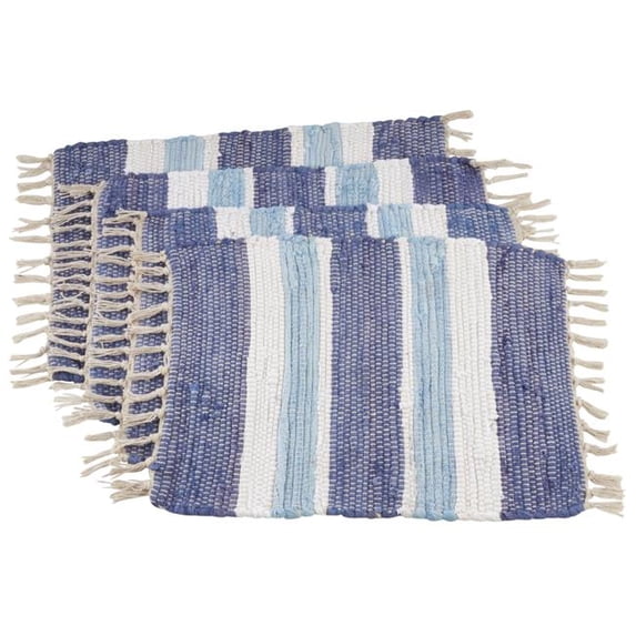 SARO 14 x 20 in. Rectangular Tasseled Design Chindi Placemats - Multi Color Set of 4