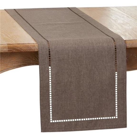 SARO 14 x 54 in. Oblong Charcoal Laser-Cut Hemstitch Table Runner