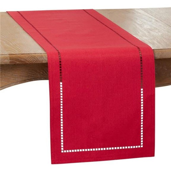 SARO 14 x 90 in. Oblong Red Laser-Cut Hemstitch Table Runner