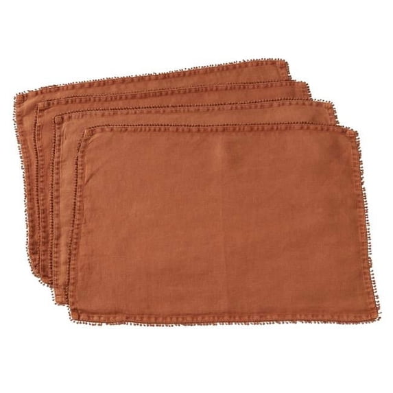 SARO 15062.TC1420B 14 x 20 in. Pomponin Rectangle Pompom Design Placemat - Terracotta Set of 4