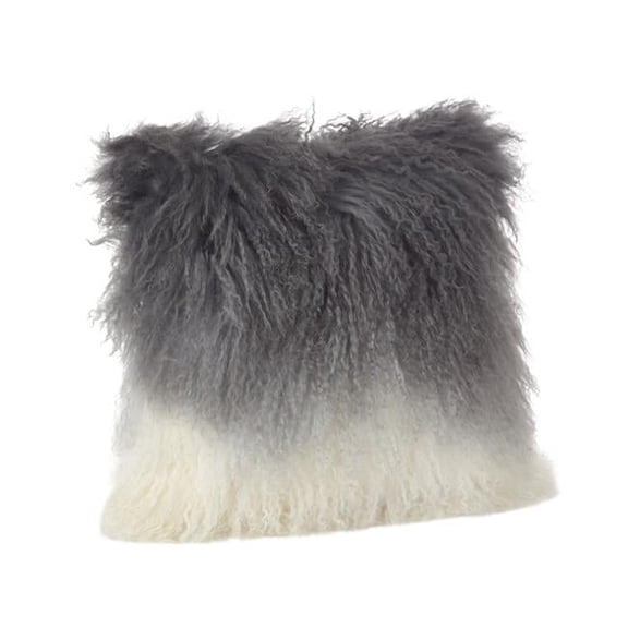 SARO  16 in. Mongolian Lamb Fur Ombre Throw Pillow  Slate - Square