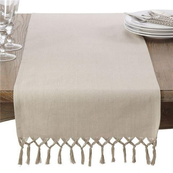SARO 16 x 108 in. Oblong Knotted Tassel Design Table Runner Natural