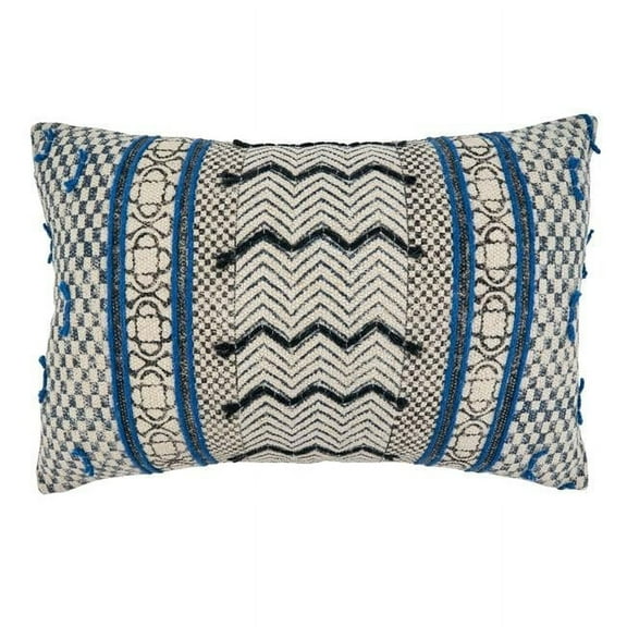 SARO 16 x 24 in. Oblong Down-Filled Throw Pillow with Blue Boho Rug Style Design