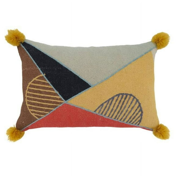 SARO  16 x 24 in. Oblong Multicolor Geometric Embroidered Lumbar Throw Pillow with Poly Filling