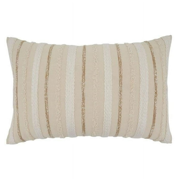 SARO 16 x 24 in. Oblong Natural Down-Filled Woven Stripe Design Throw Pillow