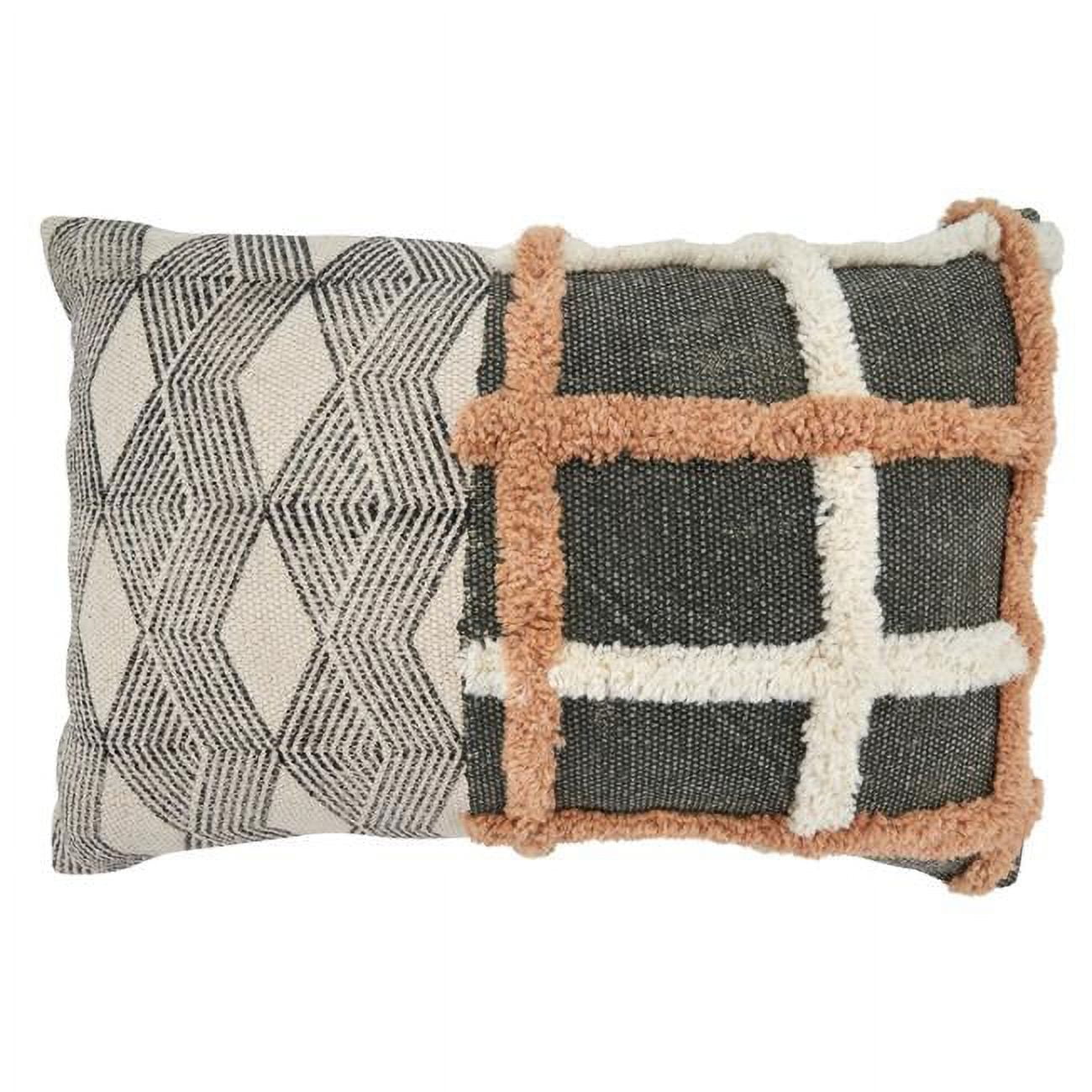 Geometric Embroidered Rectangular Cotton Throw Pillow