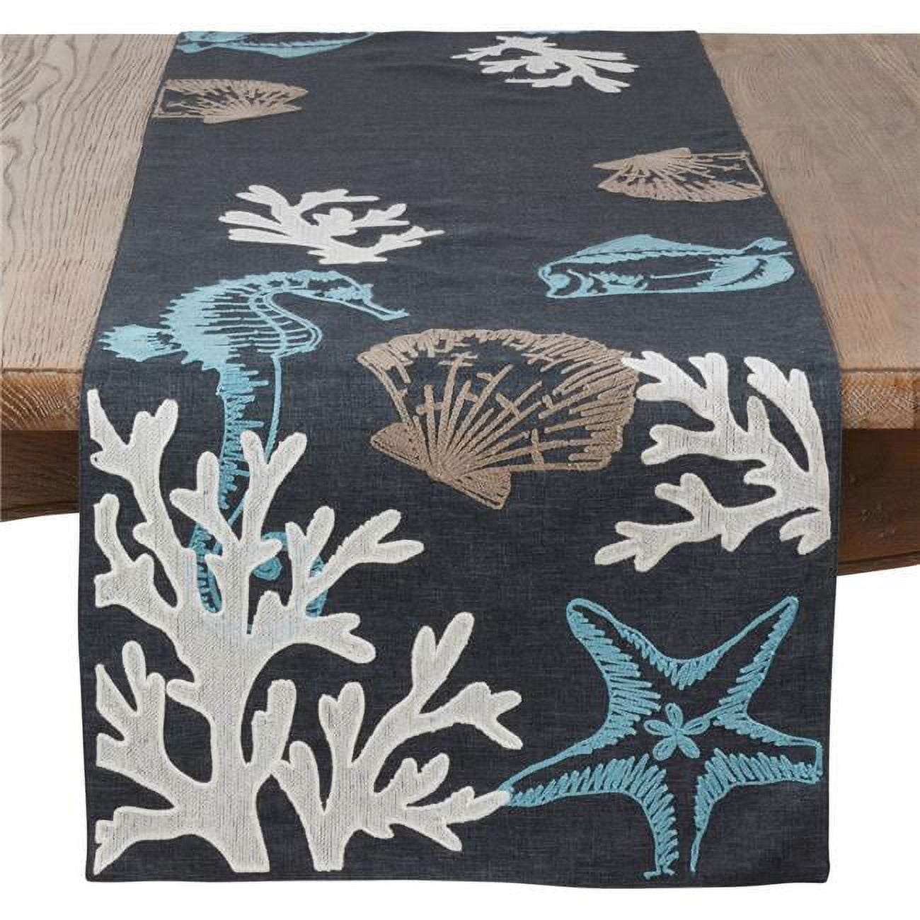 Coastal Sea Life Print Polyester Table Runner