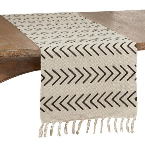 SARO 16 x 72 in. Oblong Chevron Design Table Runner Natural