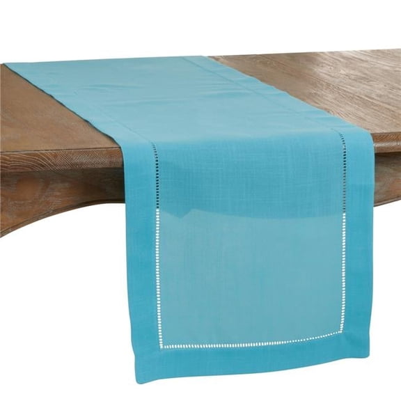 SARO 16 x 72 in. Oblong Classic Hemstitch Border Table Runner Turquoise