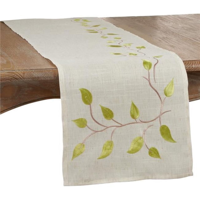 SARO 16 x 72 in. Oblong Table Runner with Natural Embroidered Vine ...