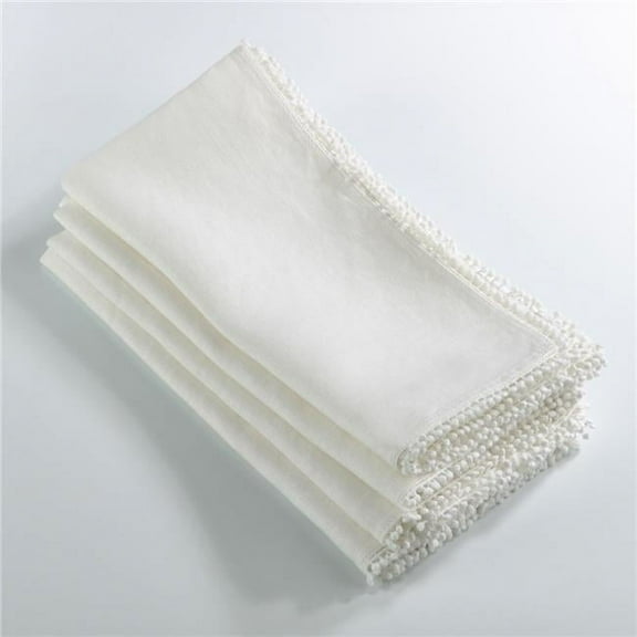 SARO  16 x 72 in. Rectangle Pompom Design Table Runner  Ivory