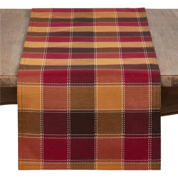 SARO 16 x 72 in. Rectangle Stitched Plaid Cotton Blend Table Runner - Multi Color