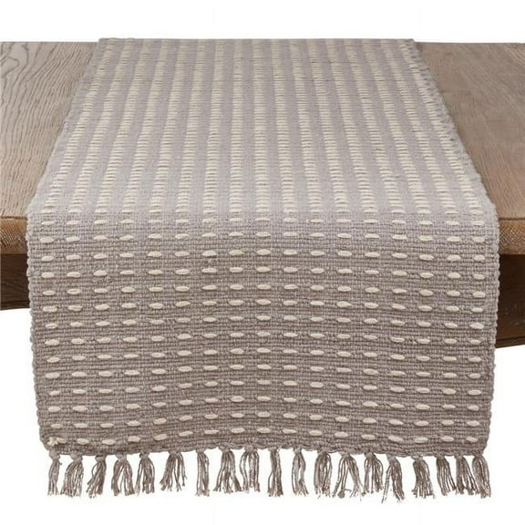 SARO  16 x 72 in. Rectangular Dashed Woven Long Table Runner - Grey