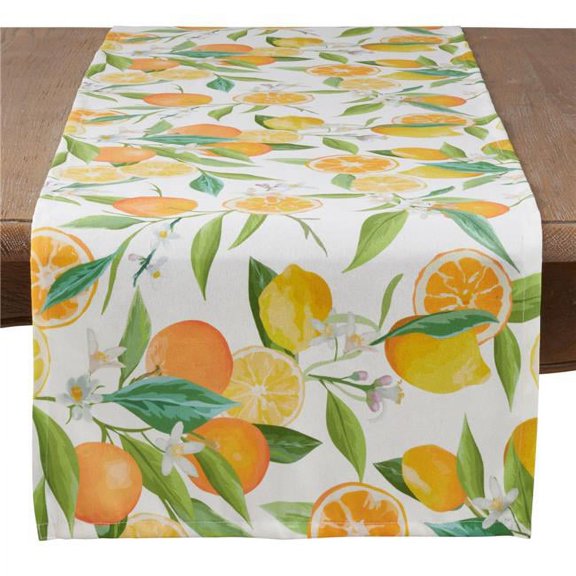 SARO  16 x 72 in. Rectangular Table Runner with Lemon & Orange Print - Multi Color