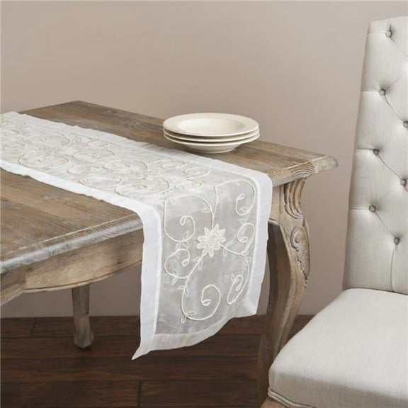 SARO 16 x 72 in. Ter Collection Handmade Beaded Table Runner Ivory