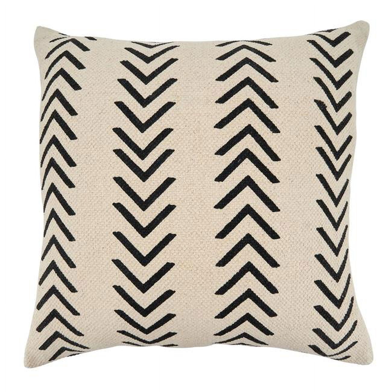 22" Square Cotton Chevron Pillow Cover in Cream and Black