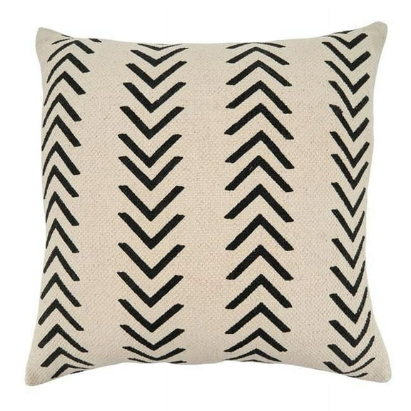 SARO 1603.N22SC 22 in. Square Cotton Pillow Cover with Natural Mudcloth Chevron Design